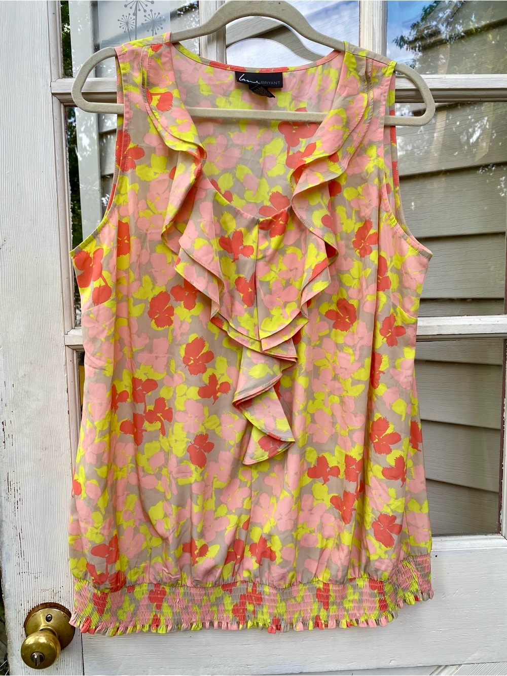 Lane Bryant Pink Coral and Yellow Floral Ruffle Camisole